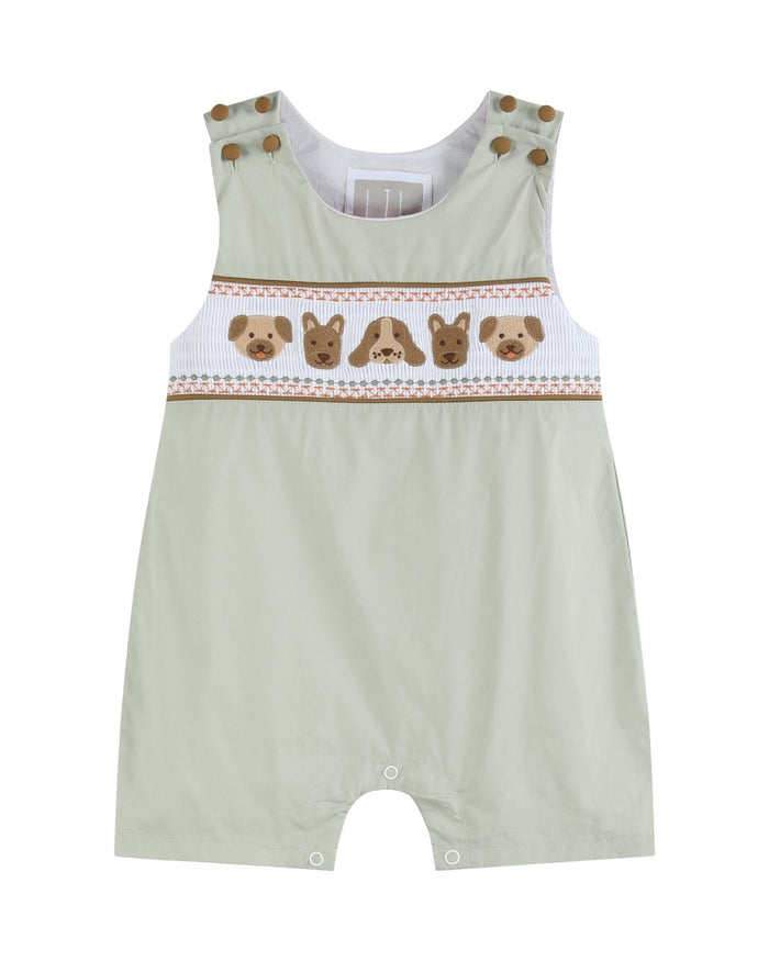 Green Dog Smocked Shortalls - Lil Cactus