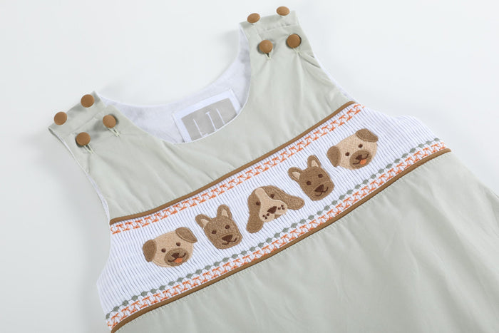 Green Dog Smocked Shortalls - Lil Cactus
