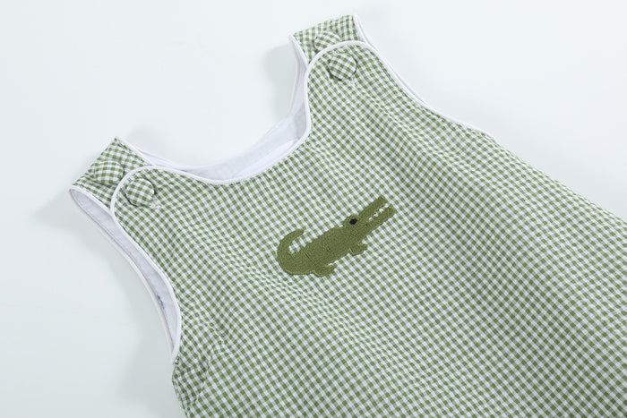 Green Gingham Alligator Bubble Romper - Lil Cactus