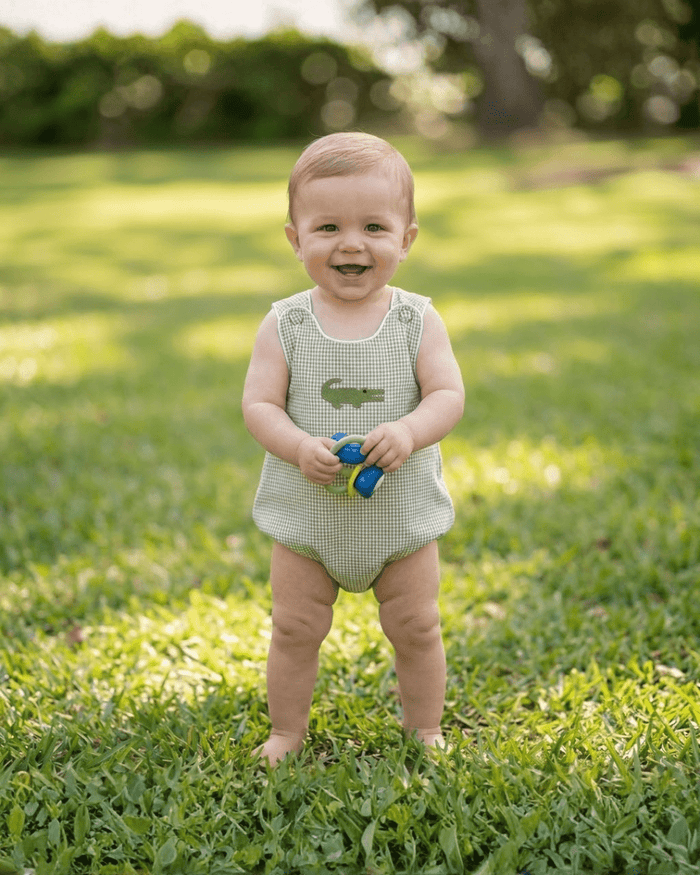 Green Gingham Alligator Bubble Romper - Lil Cactus