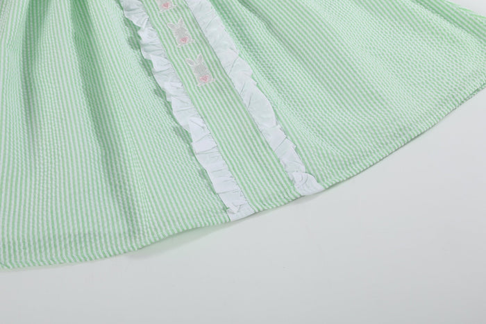 Green Seersucker Easter Bunny Ruffle Dress - Lil Cactus