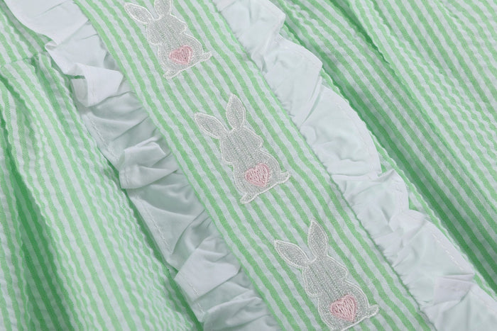 Green Seersucker Easter Bunny Ruffle Dress - Lil Cactus