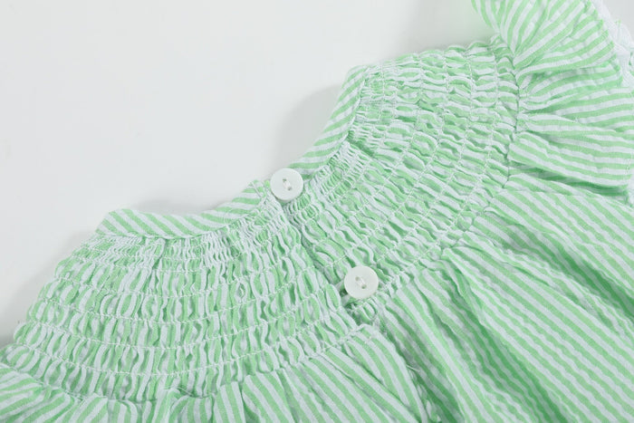 Green Seersucker Easter Bunny Smocked Flutter Romper - Lil Cactus