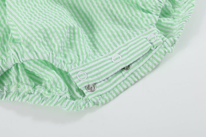 Green Seersucker Easter Bunny Smocked Flutter Romper - Lil Cactus