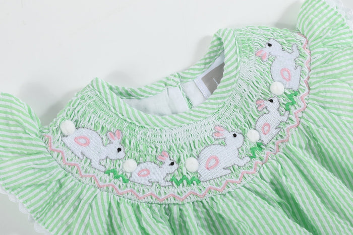 Green Seersucker Easter Bunny Smocked Flutter Romper - Lil Cactus