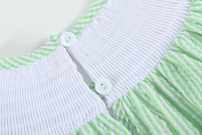 Green Seersucker Watermelon Smocked Bishop Dress - Lil Cactus