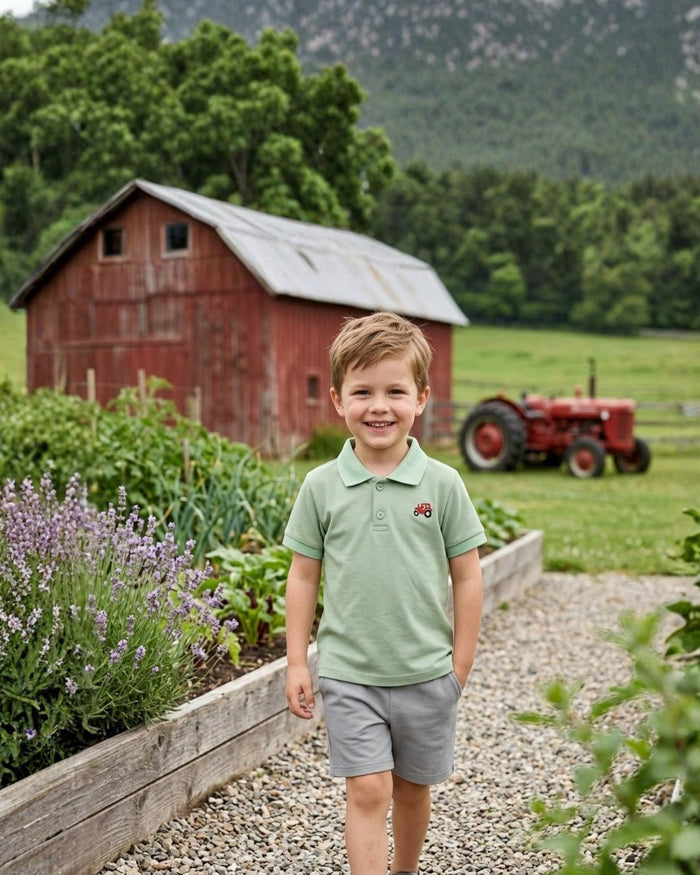 Green Tractor Golf Polo Shirt - Lil Cactus