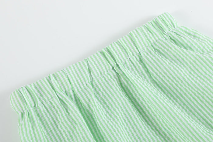 Green & White Stripe Watermelon Smocked Angel - Sleeve Dress & Bloomers - Lil Cactus
