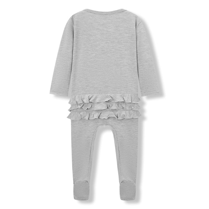 Grey Melange Luxe Solid Ruffle Footed Romper