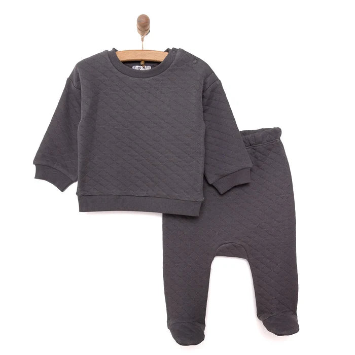 HelloBaby Newborn Quilted Sweatshirt - Footed Bottom - Charcoal - ebebek - Black Friday