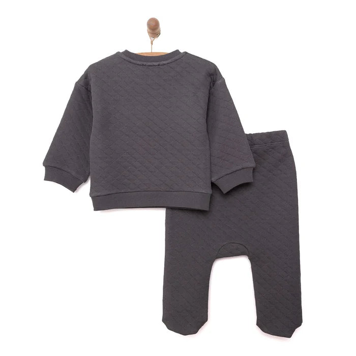 HelloBaby Newborn Quilted Sweatshirt - Footed Bottom - Charcoal - ebebek - Black Friday