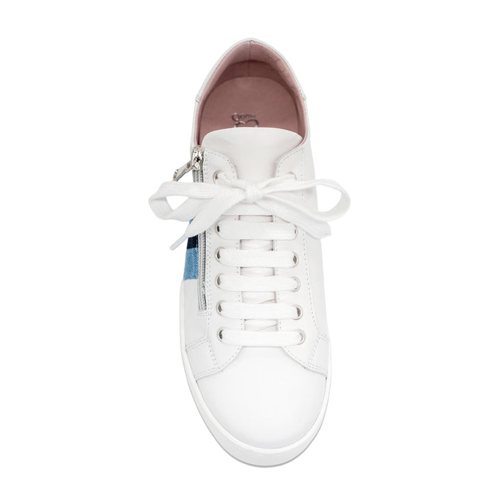 Hero-Stripe: White Leather & Multi Denim Shoes Sole Bliss
