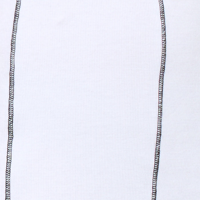 Close-up fabric swatch of the LSPACE Highline Dress - White in white, showing the ribbed fabric texture with contrasting dark topstitch seam detailing.
