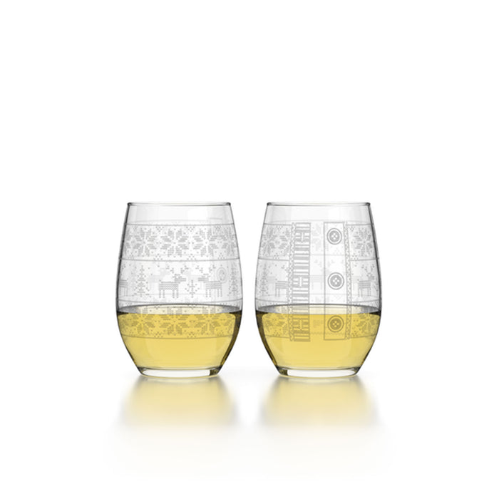 Holiday Sweater Stemless Wine Glasses - Set of 4