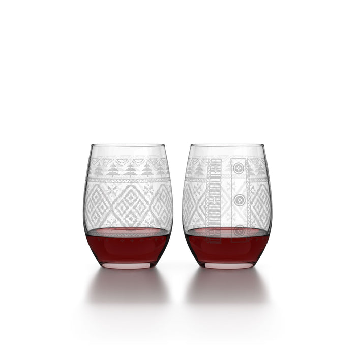 Holiday Sweater Stemless Wine Glasses - Set of 4