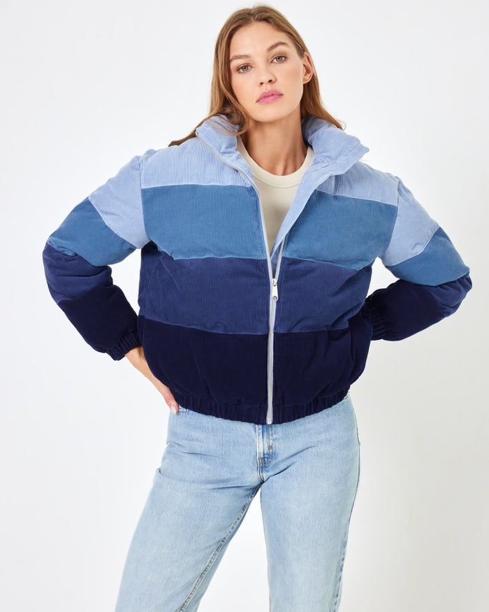 LSPACE Horizon jacket in Marina Days, front view on model.