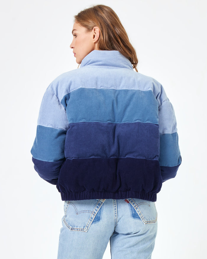 LSPACE Horizon jacket in Marina Days, back view on model.