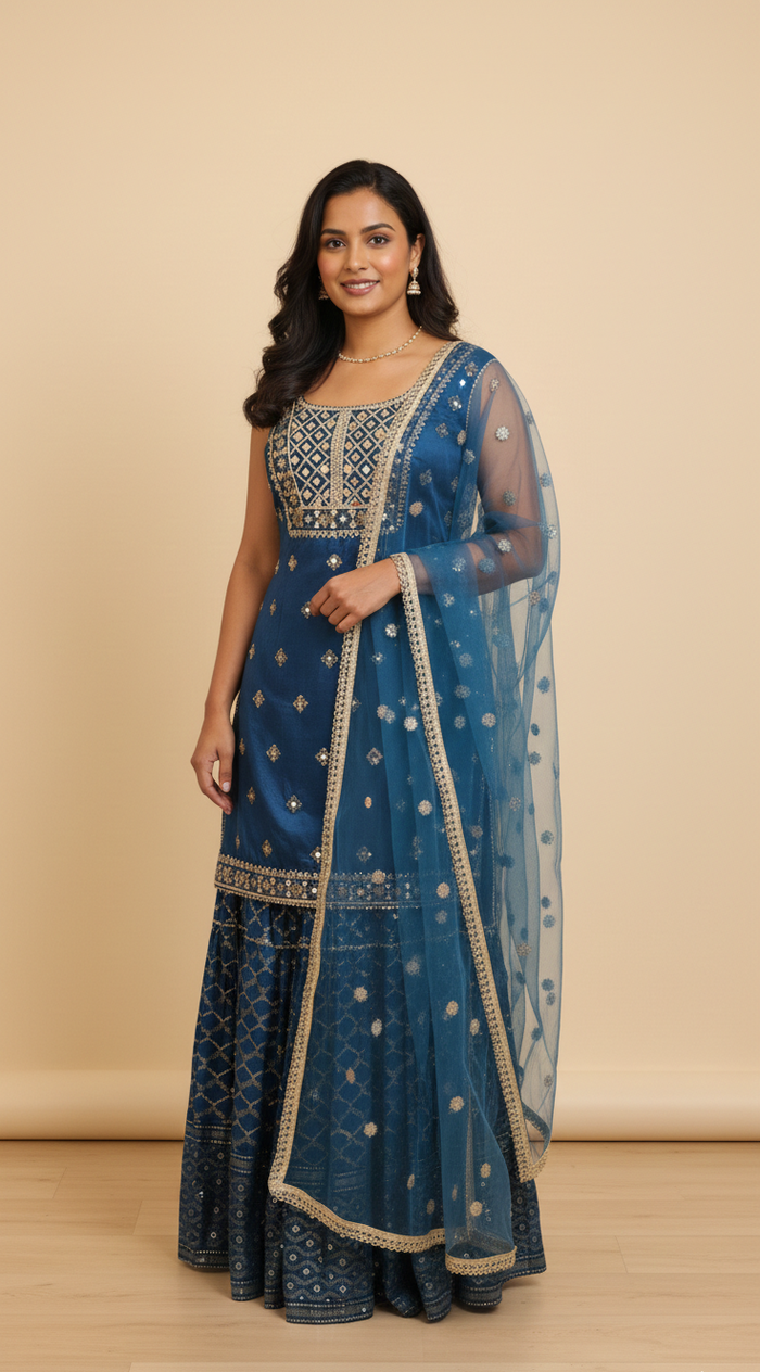 Indigo Blue Sharara Set
