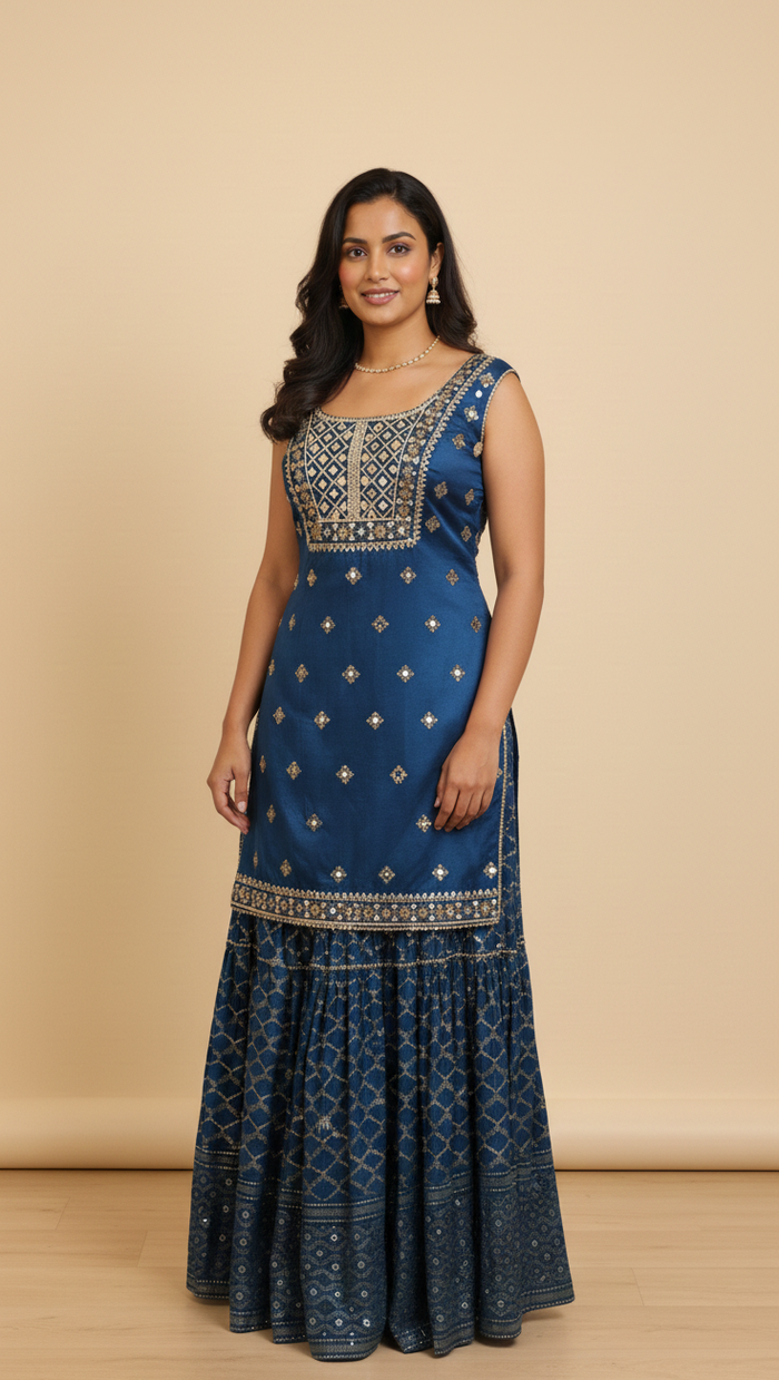 Indigo Blue Sharara Set