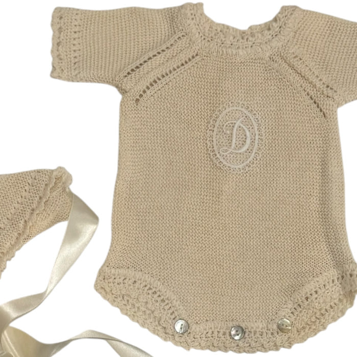 Initial Knitted Cream 3-piece Knitted Romper