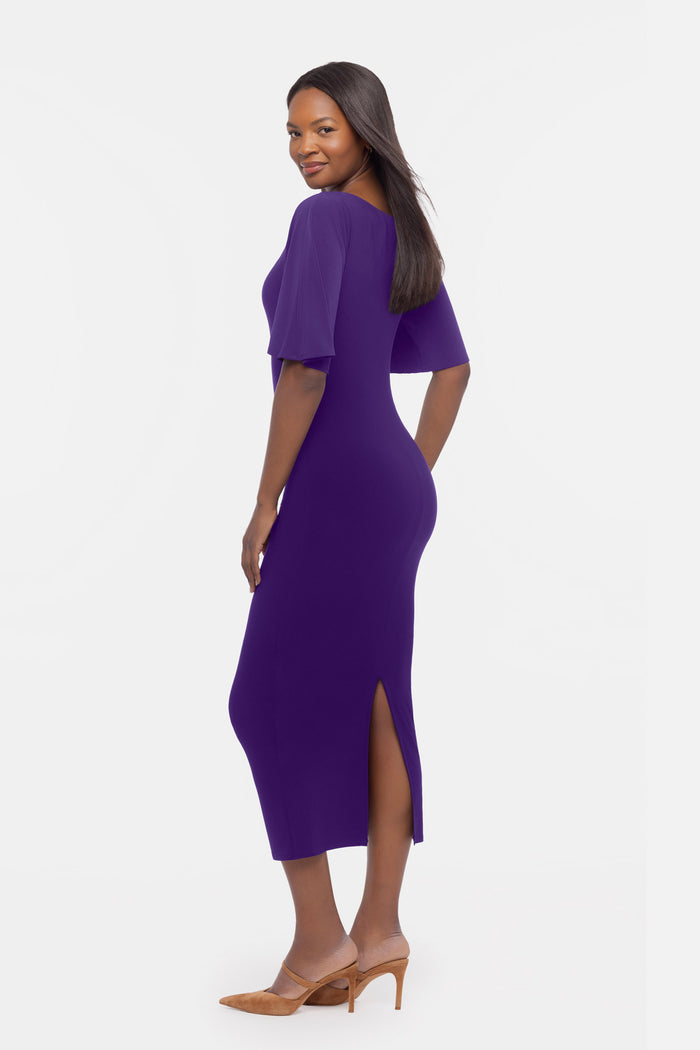 Side view of Iris solid shaping dress in Mulberry