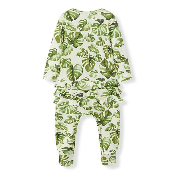 Island Leaf Cotton Stretch Ruffle Footed Romper