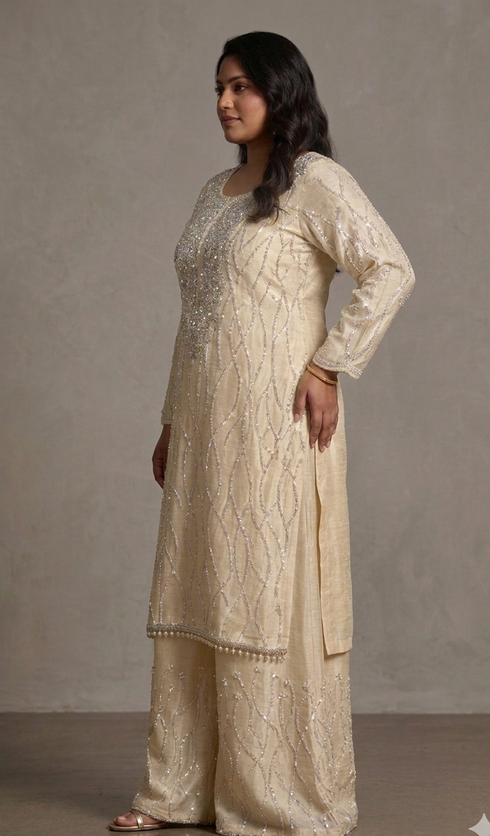 Ivory Embellished Sharara Suit Set