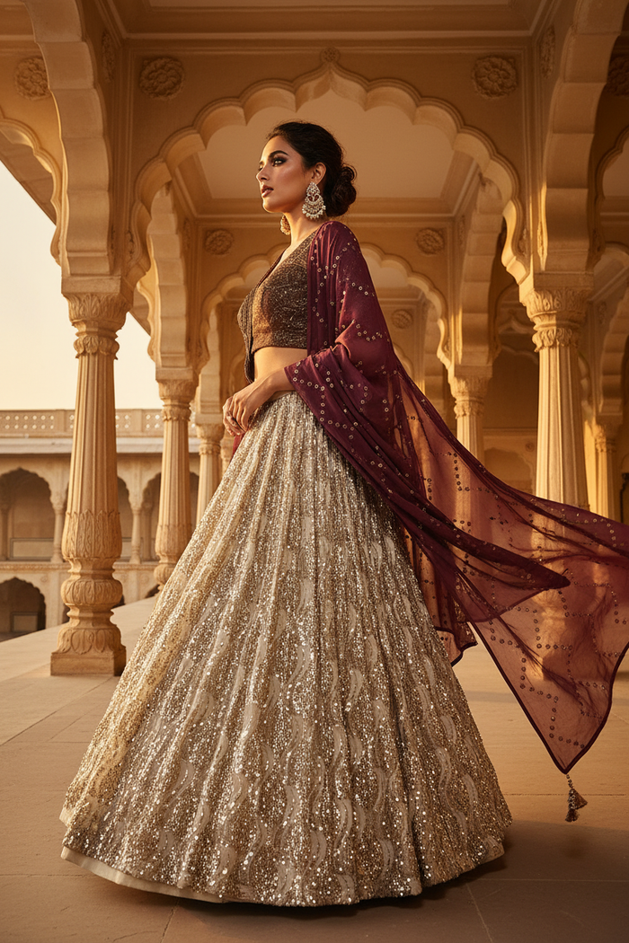 Ivory Sequin Lehenga Set