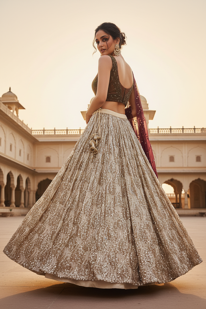 Ivory Sequin Lehenga Set