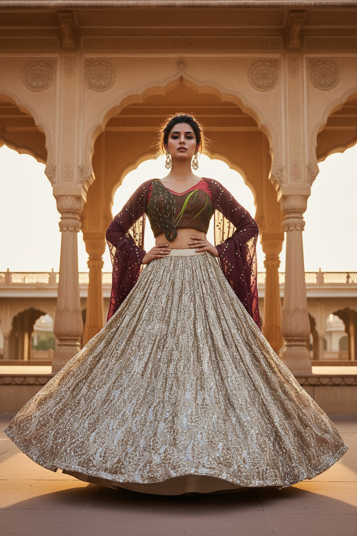 Ivory Sequin Lehenga Set