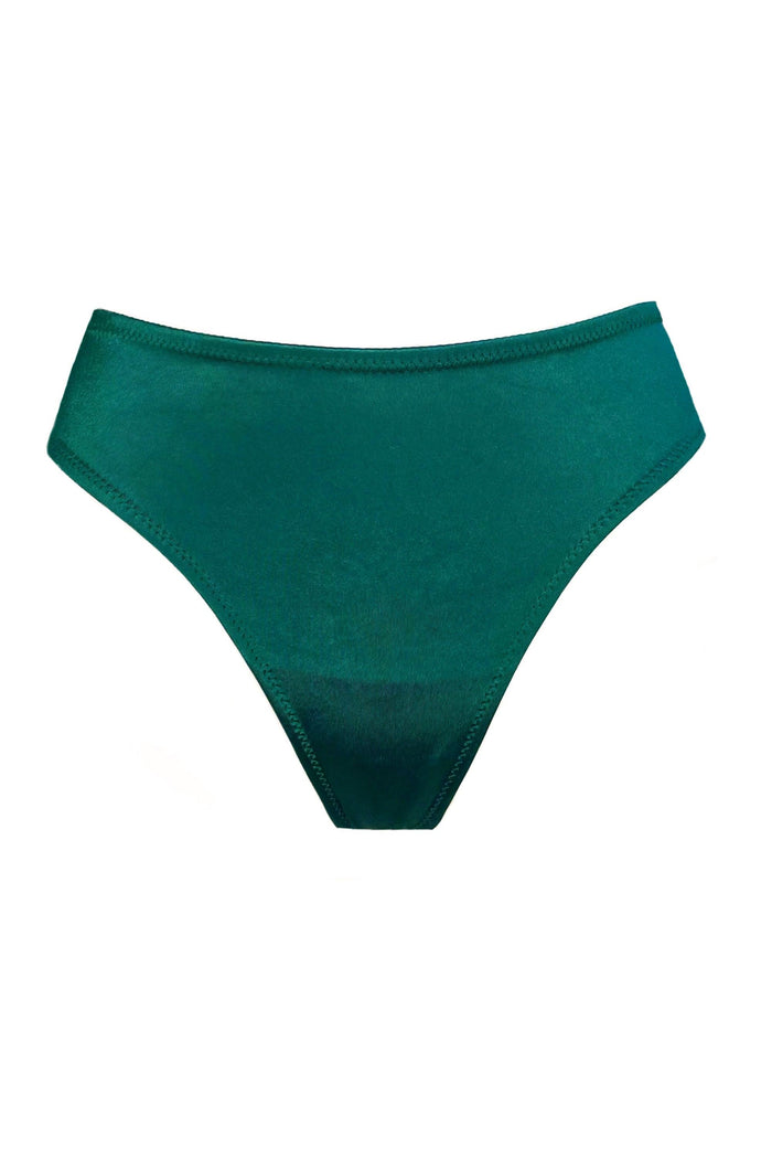 Joli Gloss emerald-black mid-waisted thongs - yesUndress