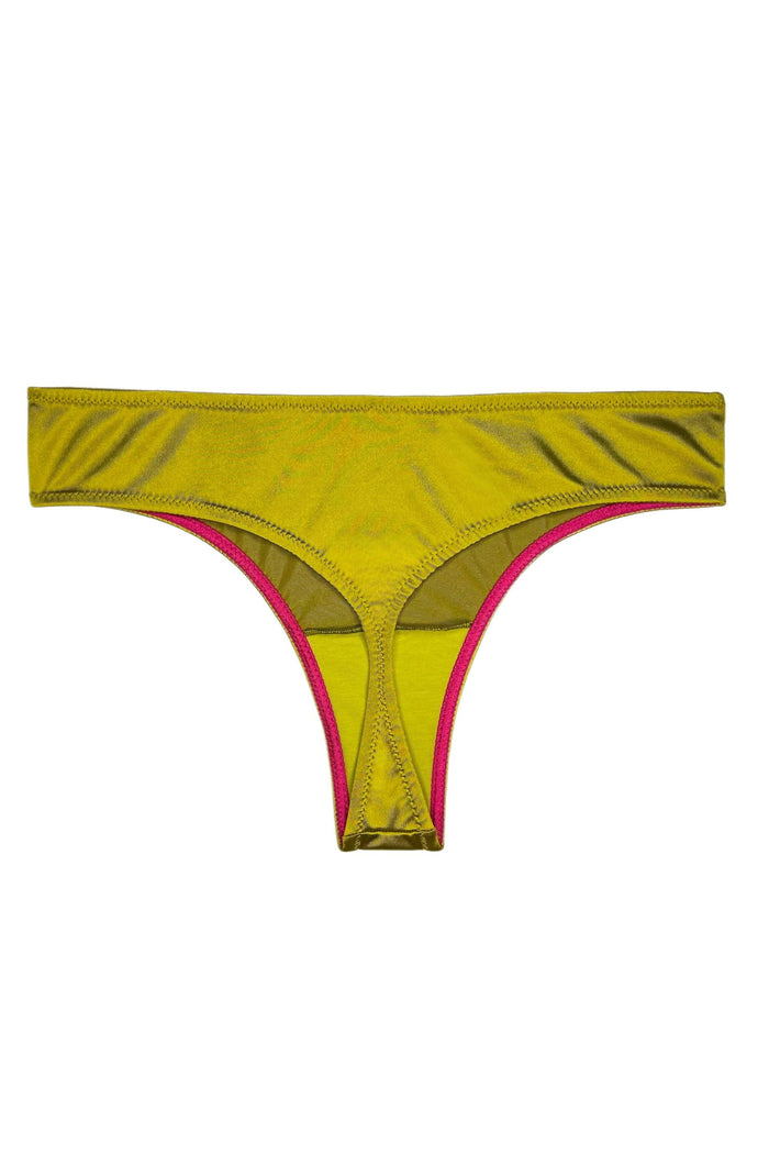 Joli Gloss green-fuchsia mid-waisted thongs - yesUndress