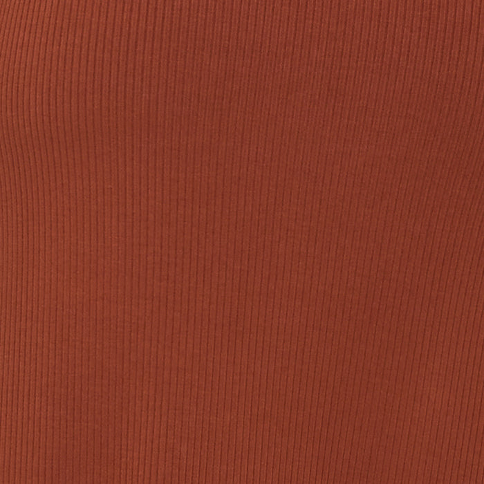 Close-up swatch of the LSPACE Jordana Dress in tobacco peri blue, showing the ribbed fabric texture in a rich tobacco brown tone.