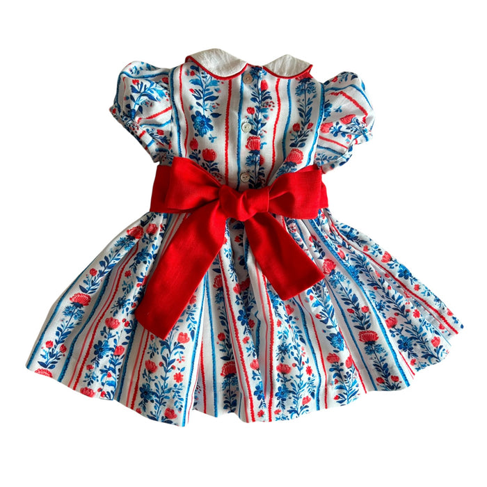 Julia Red&Blue Vertical Garden Handembroidered Dress