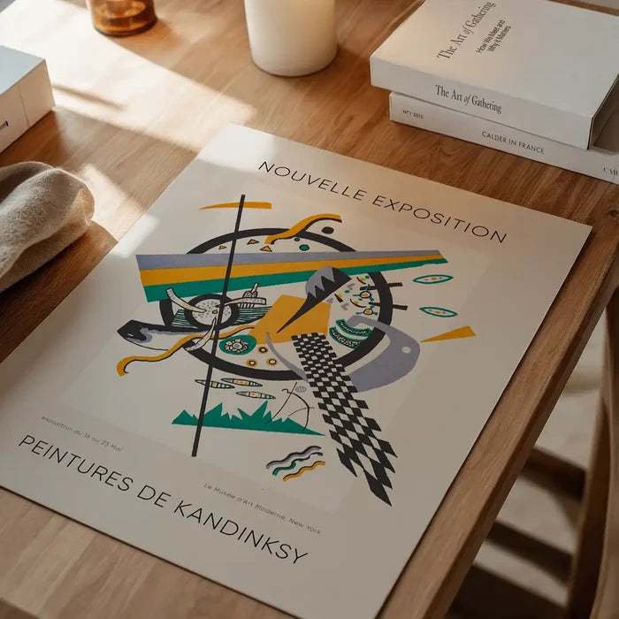Kandinsky Nouvelle Exhibition Poster, fine art poster unframed on a home office desk