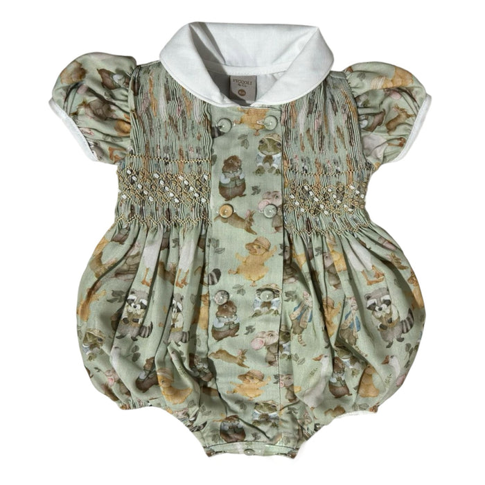 Karlo Whimsical Animals Boy Handsmocked Romper
