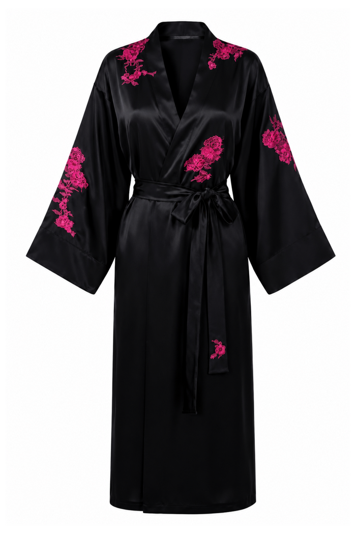 Kasumi Signatures black garden kimono robe