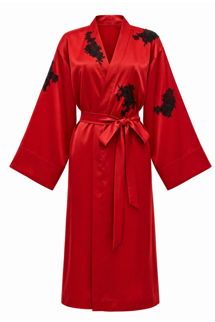 Kasumi Singnatures red garden kimono robe
