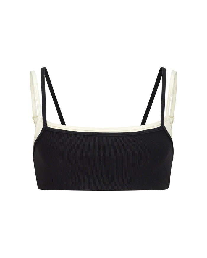 Off-model image of the Kelly Bra in black-cream against a white background.