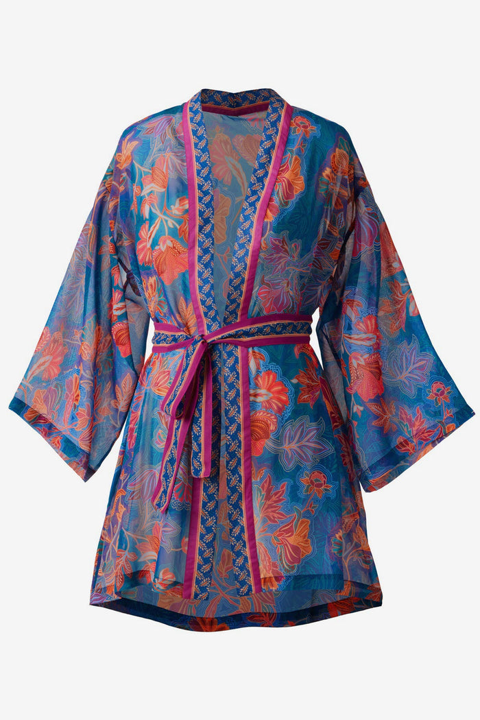 Multicolor floral kimono swim cover up
