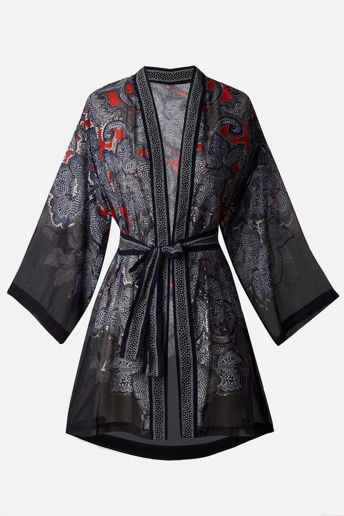 Multicolored abstract floral printed kimono swim cover up