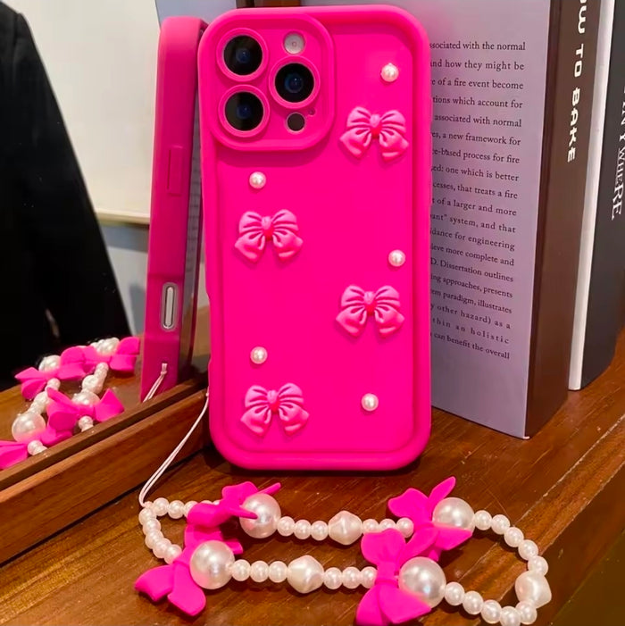 Korean 3D Bowknot Pearl Silicone Phone Case for iPhone