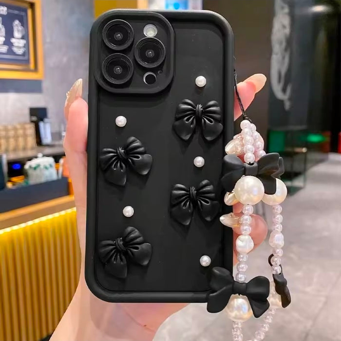 Korean 3D Bowknot Pearl Silicone Phone Case for iPhone