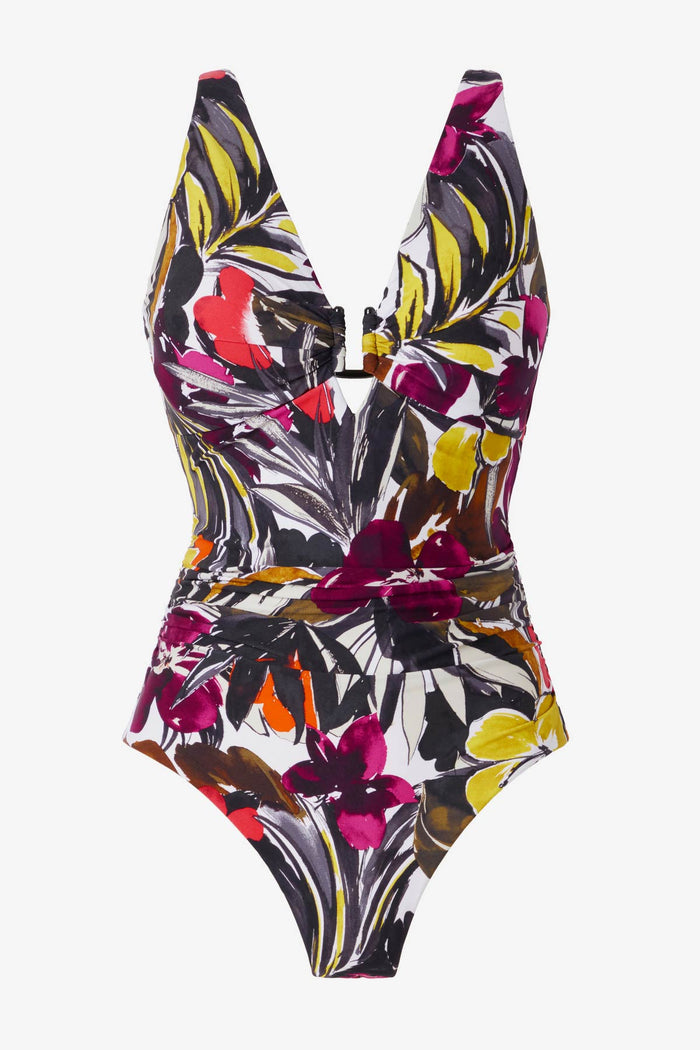 Multicolored floral printed one-piece swimsuit