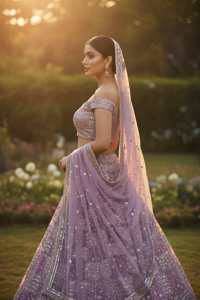 Lavender Sequin Lehenga Set
