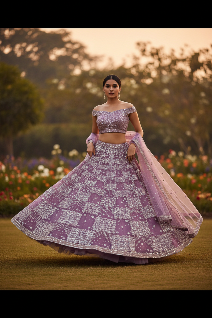 Lavender Sequin Lehenga Set