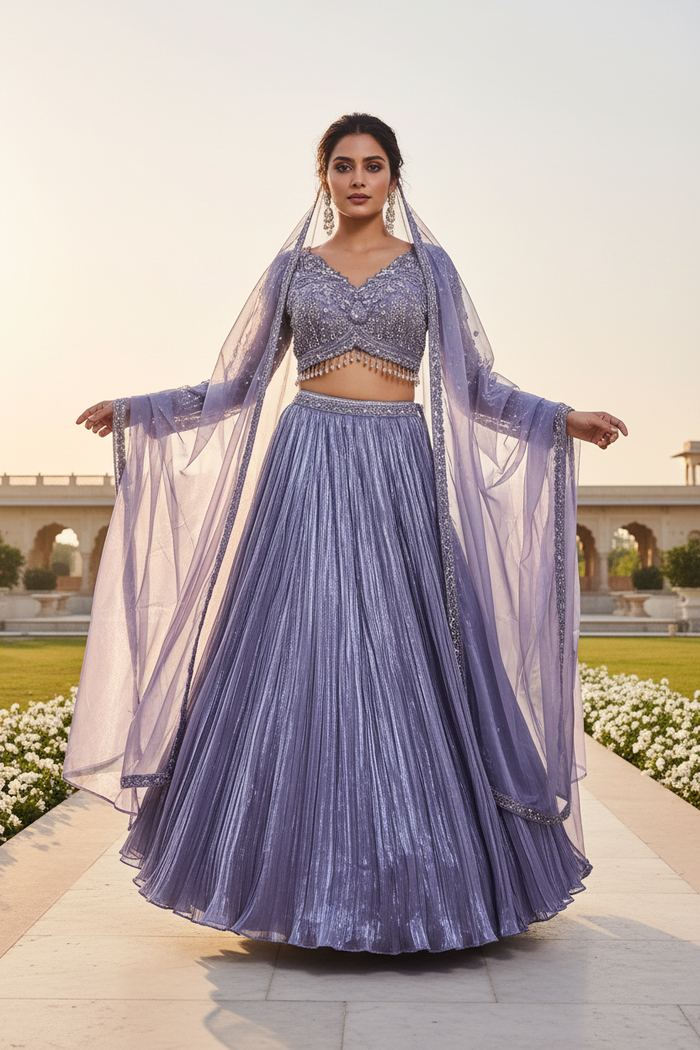 Lavender Shimmer Tissue Lehenga Set