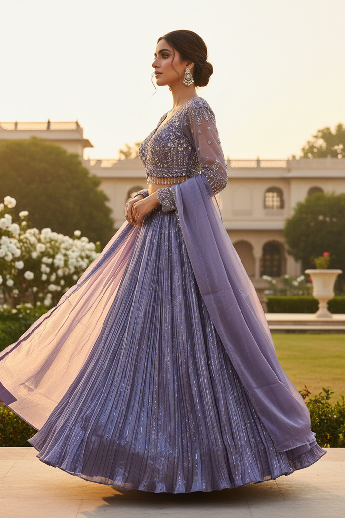 Lavender Shimmer Tissue Lehenga Set