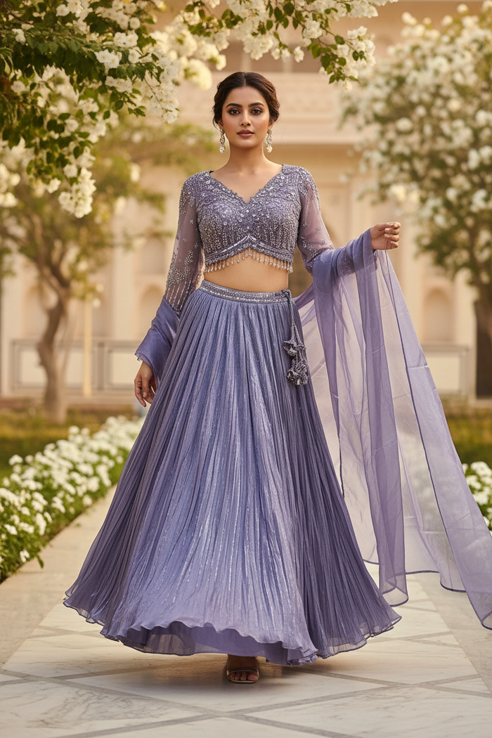 Lavender Shimmer Tissue Lehenga Set