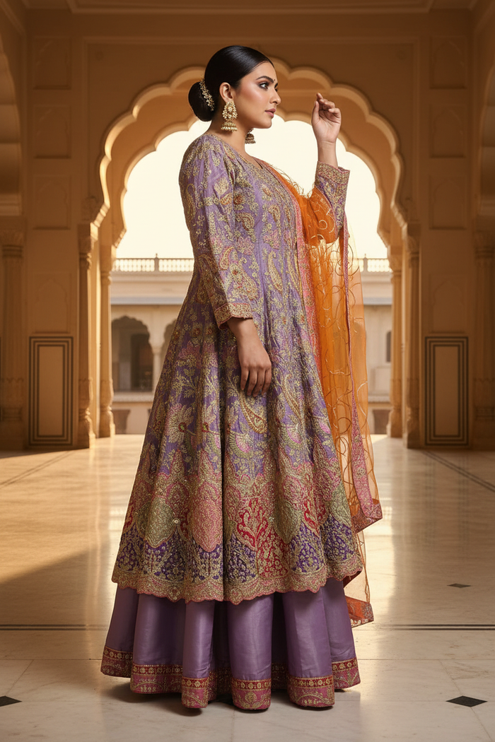 Lavender Sharara Side Pose